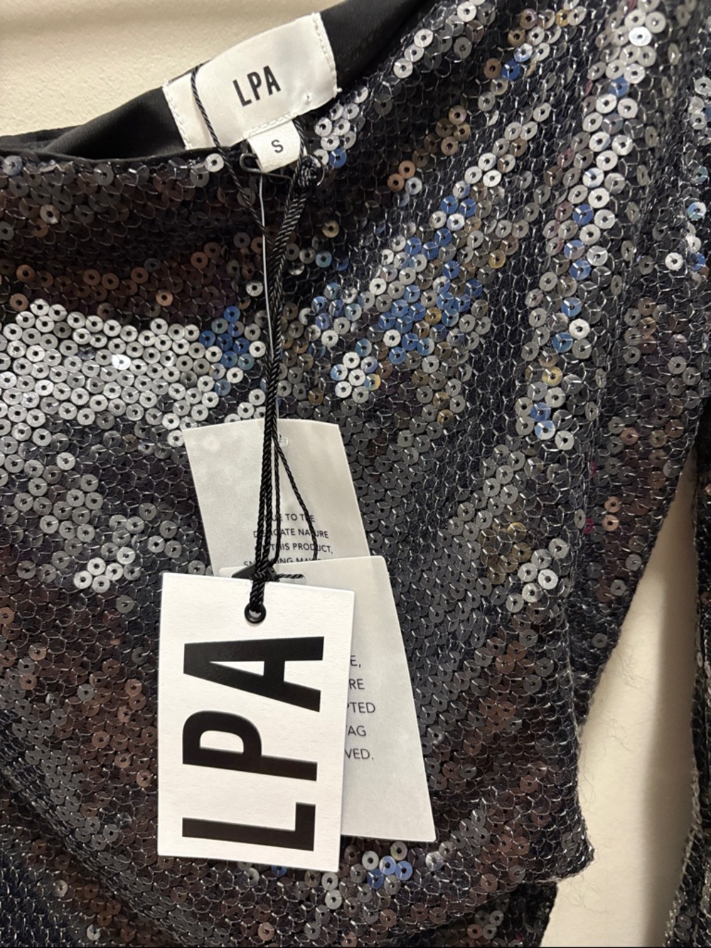 LPA Black Sequin Long-Sleeve Draped Gown - Picture 2 of 12